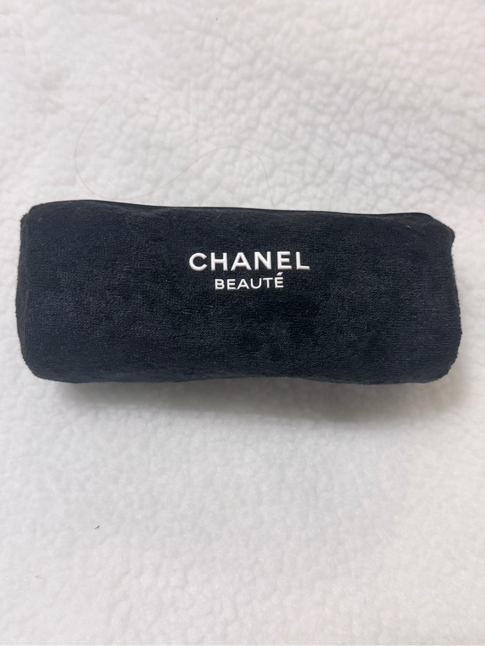 Chanel Beauty Black Terry Cloth Beauté Pouch with White Logo